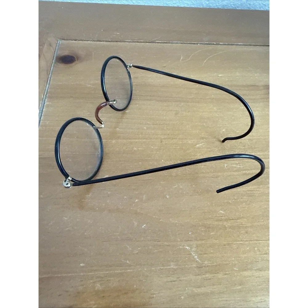 Antique Windsor Style Eyeglasses Black Metal Frame Gold Tone Hinges With Case